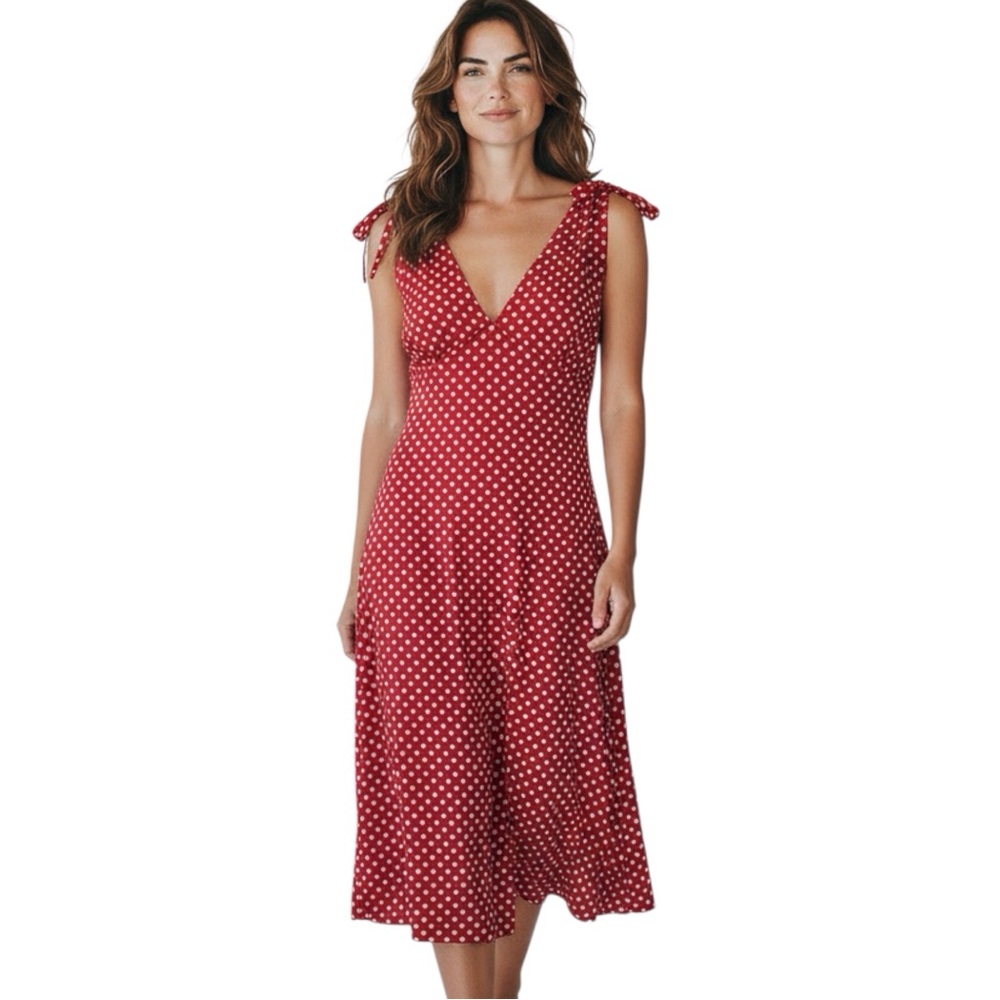 Pinup Couture Large Red White Retro-Vibe Polka Dot Tie Sleeve Dress
